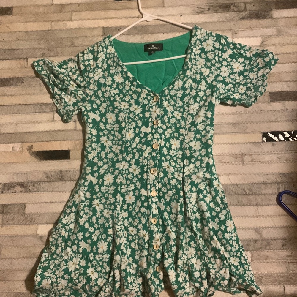 Green with white flower pattern midi dress never worn super cute.
